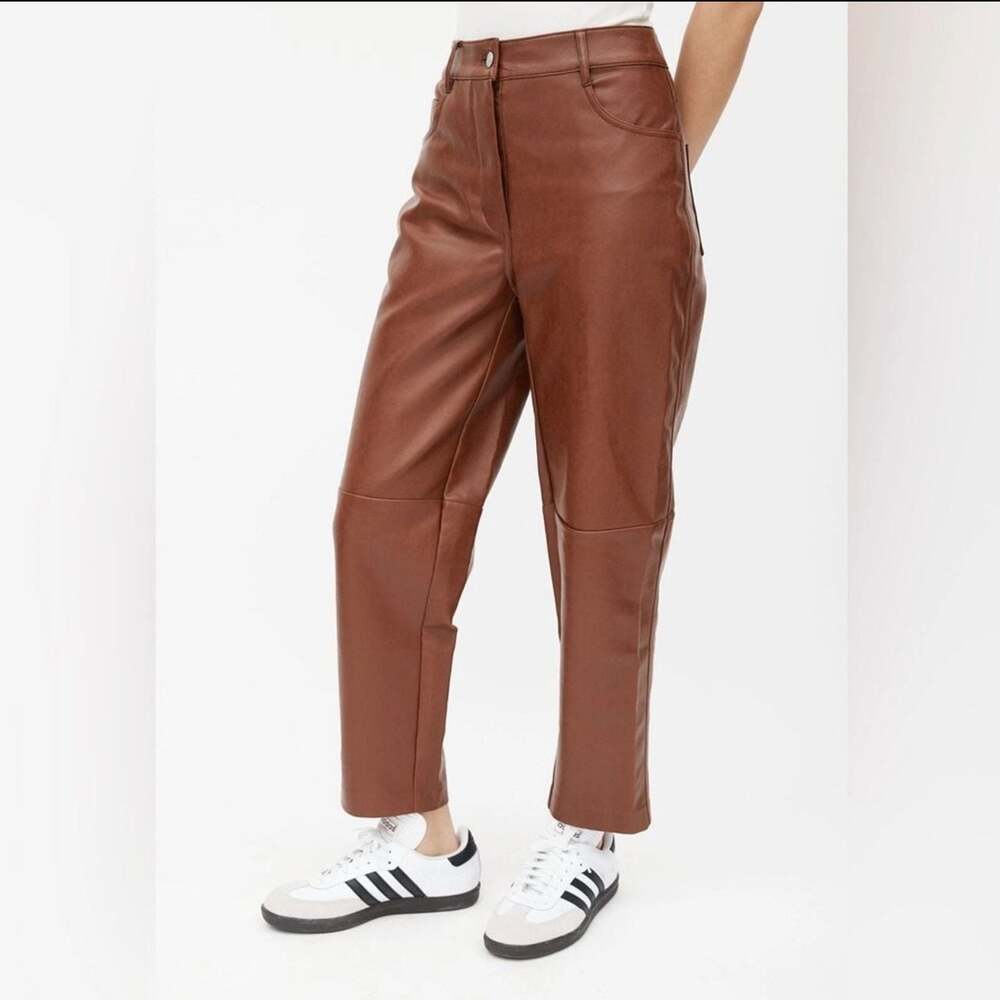 Wilfred Free Brown Vegan Leather Straight Leg Pants Size 2
